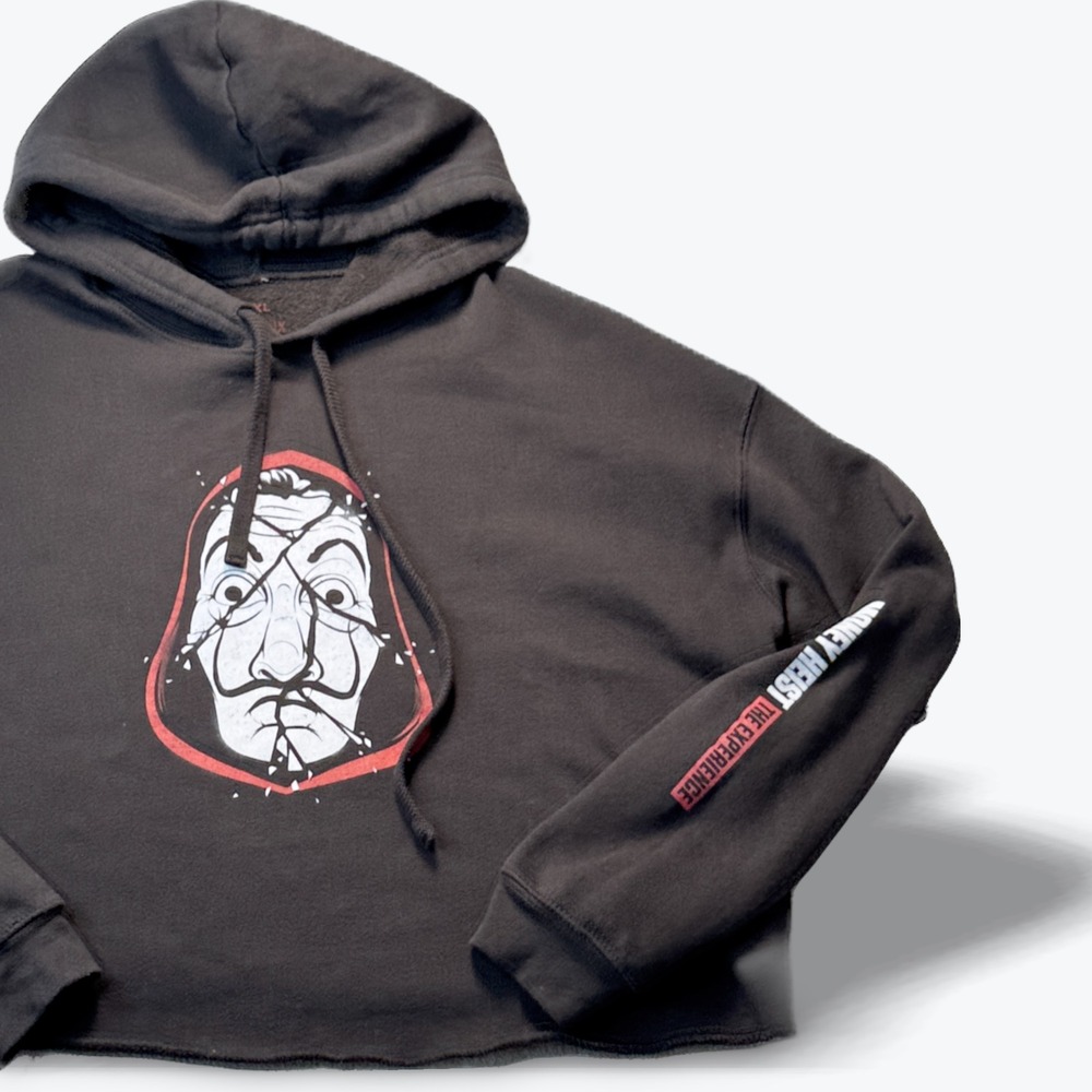 Netflix Money Heist La Casa‎ De Papel Cropped Fleece Hoodie Black Dali Mask XL